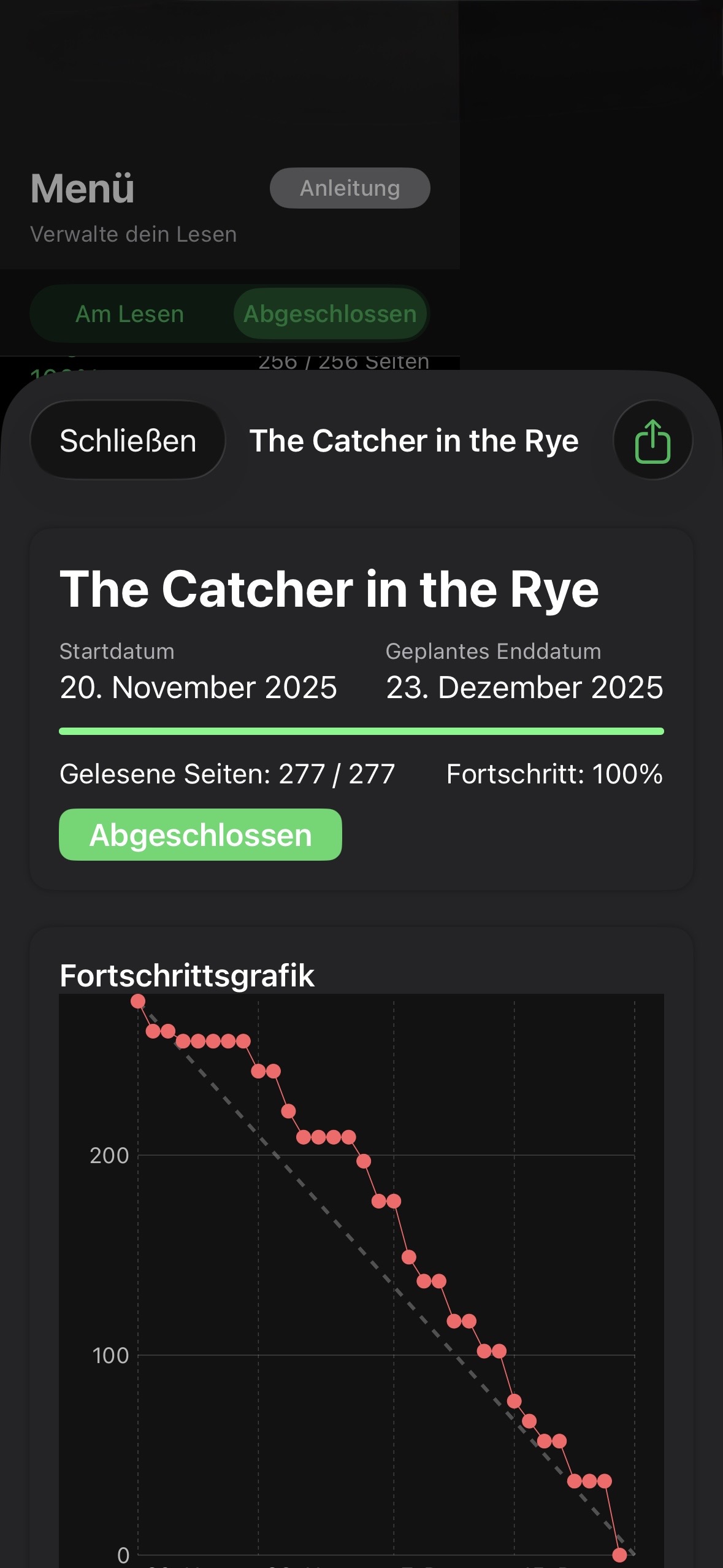 Book detail screen keeps completion status clear.