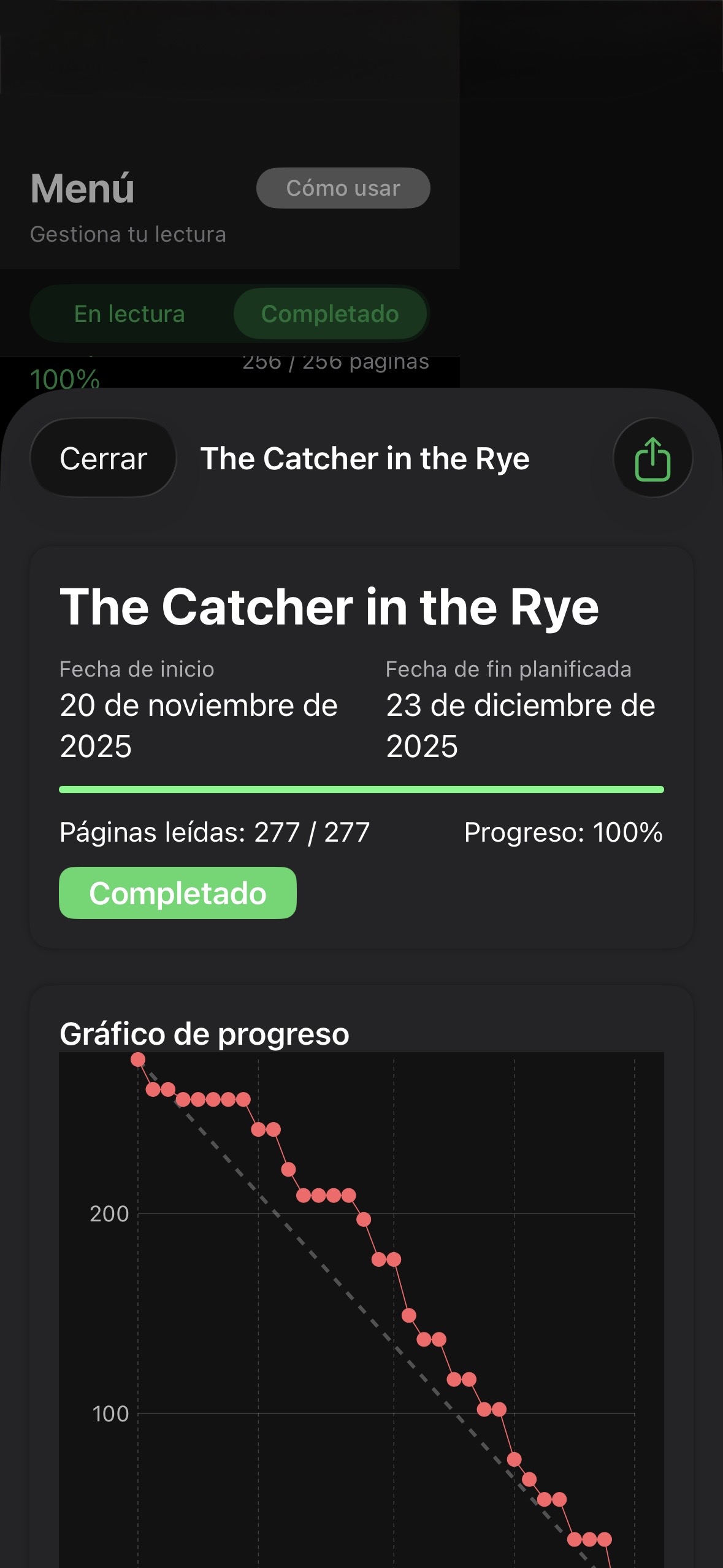 Book detail screen keeps completion status clear.
