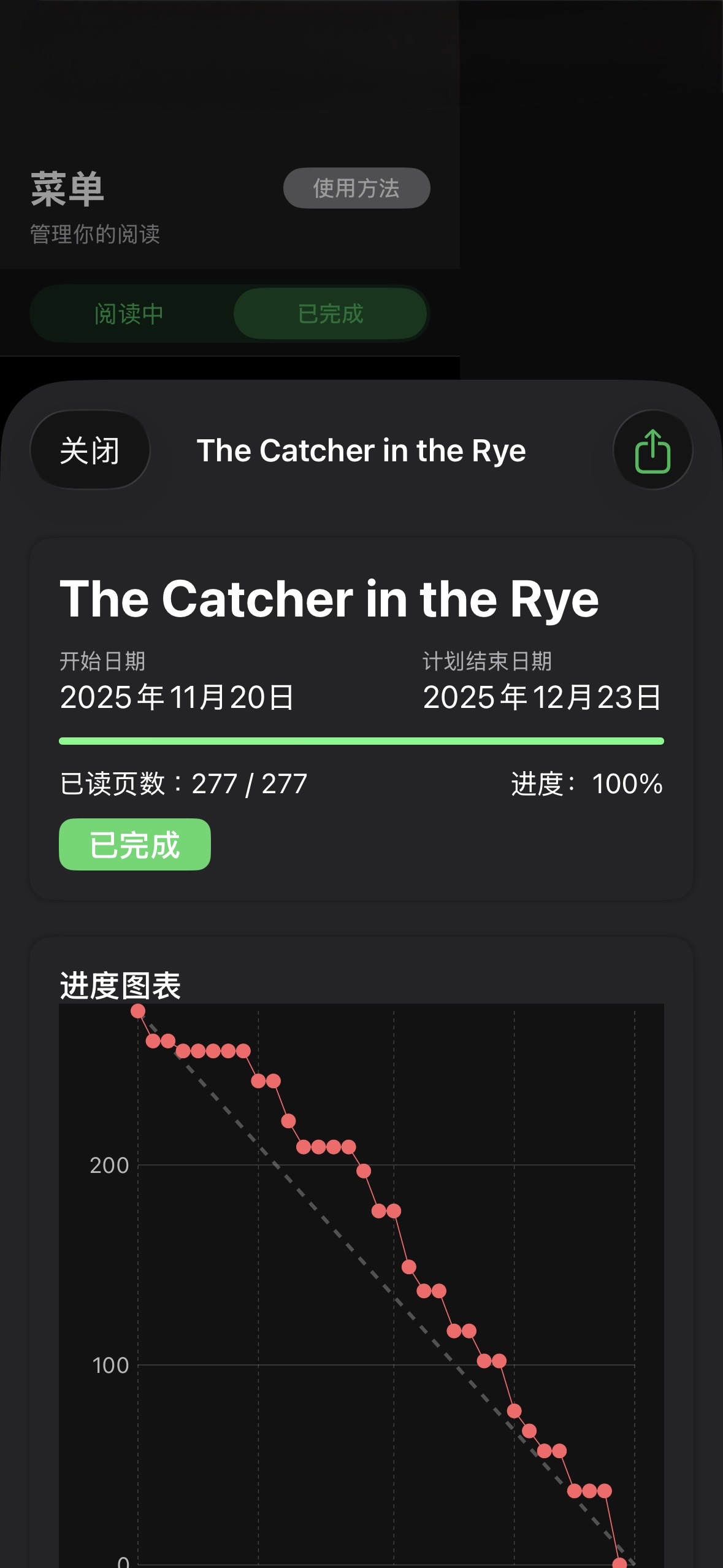 Book detail screen keeps completion status clear.